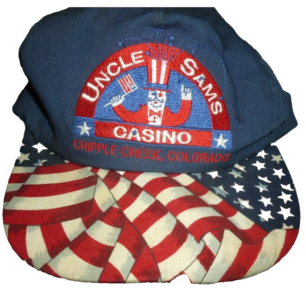 Vintage Uncle Sams Casino Cripple Creek Colorado‎ Hat USA Flag Snapback Cap Navy